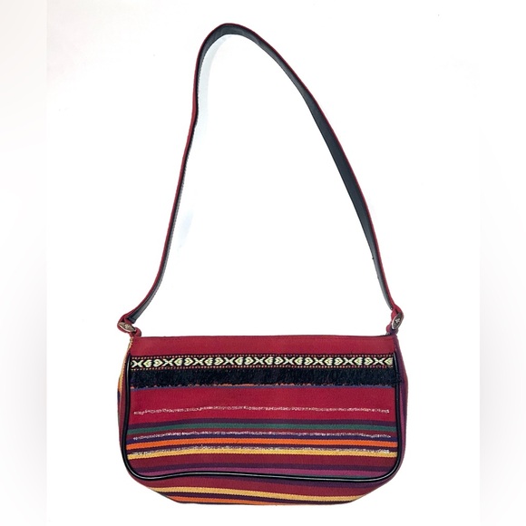 Frankie & Johnnie Aztec Southwest Boho Fringed Striped Fabric Purse Handbag - Picture 1 of 5